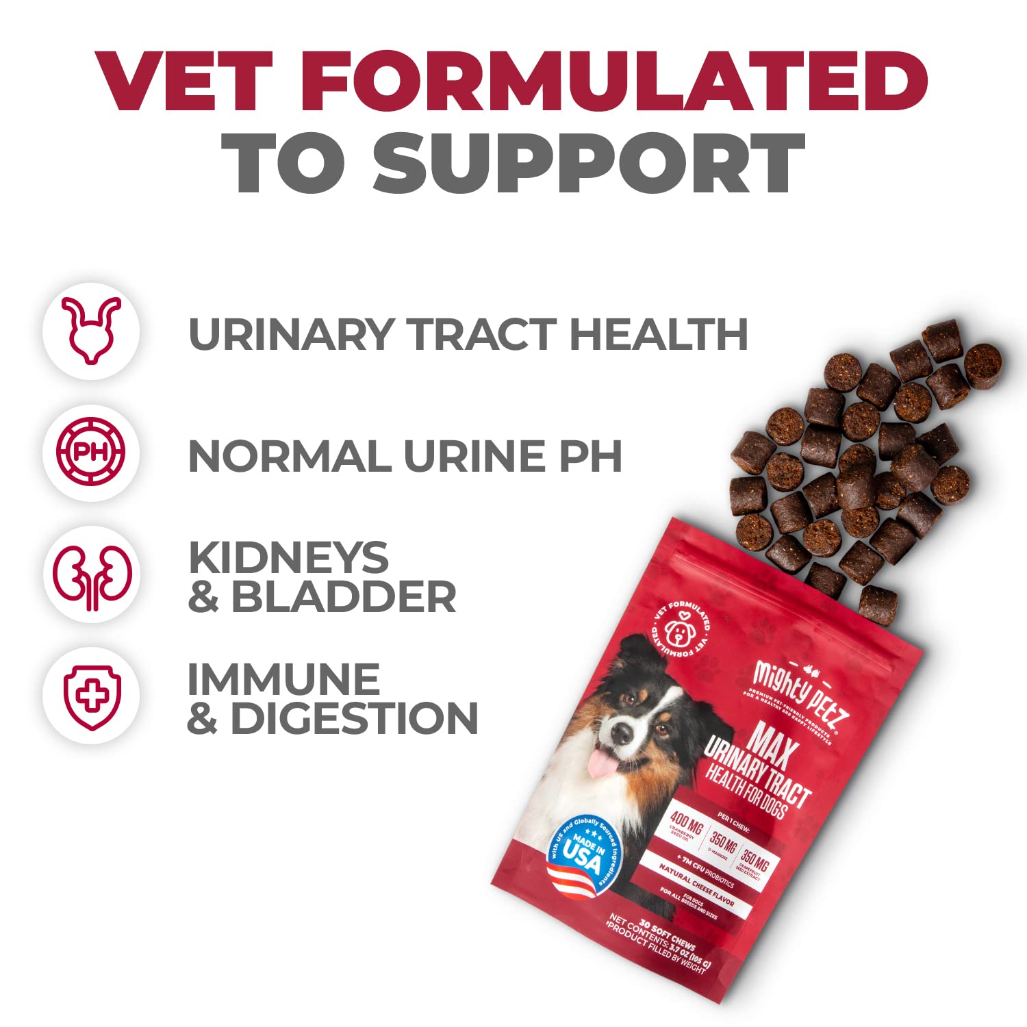 Mighty Petz MAX Cranberry for Dogs UTI Treatment Urinary Tract