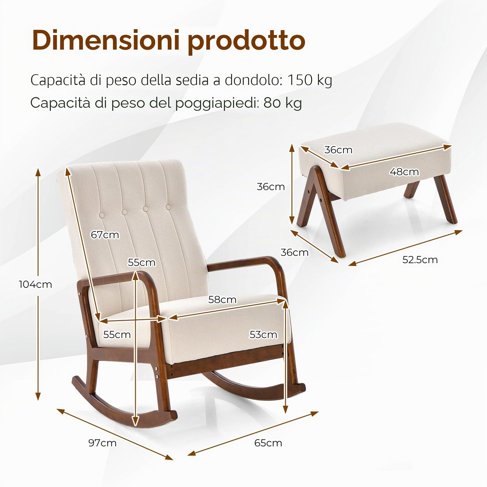 GIANTEX Sedia a Dondolo con Poggiapiedi, Poltrona Camera da Letto, Poltrona a Dondolo da Interno, Set Sedia a Dondolo e Poggiapiedi per Cameretta, Salotto 2 Colori
