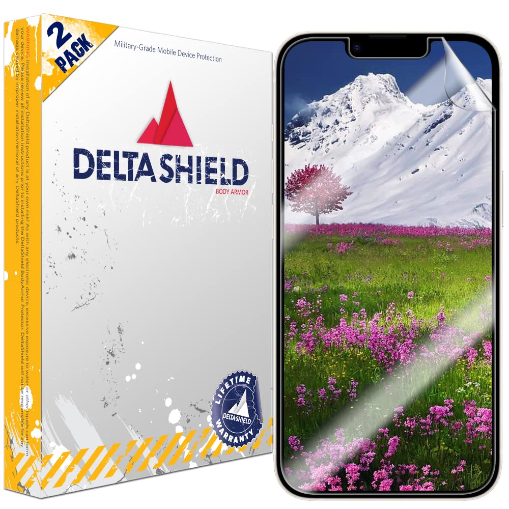 DeltaShieldScreen Protector for Apple iPhone 14 (2-Pack) BodyArmor Anti-Bubble Military-Grade Clear TPU Film