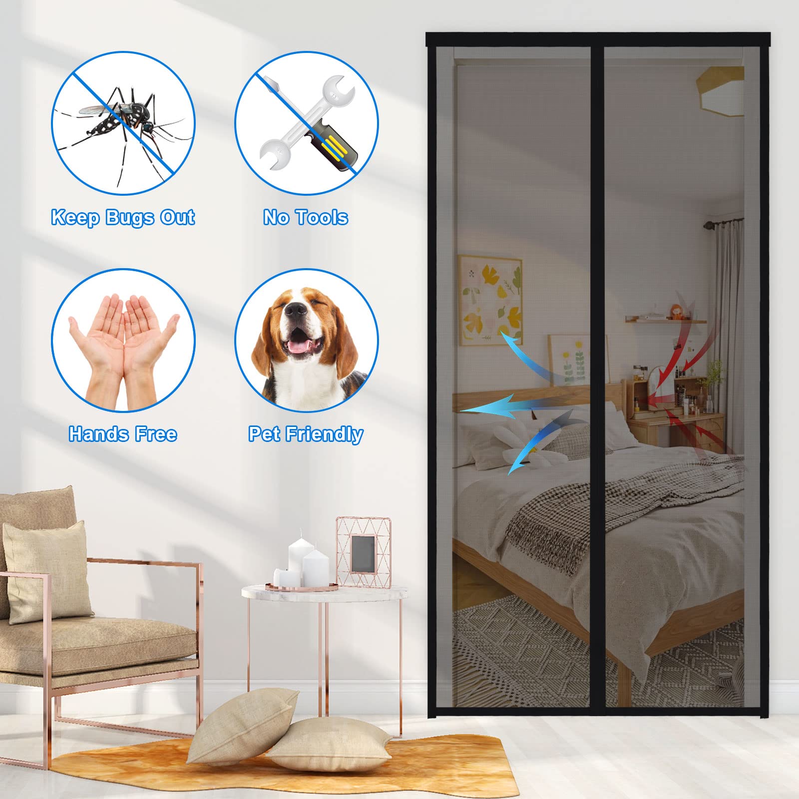Magnet-Fliegengittertür 165x250cm - Insektenschutz Ohne Bohren Für Balkon-, Terrassen- & Zimmertüren