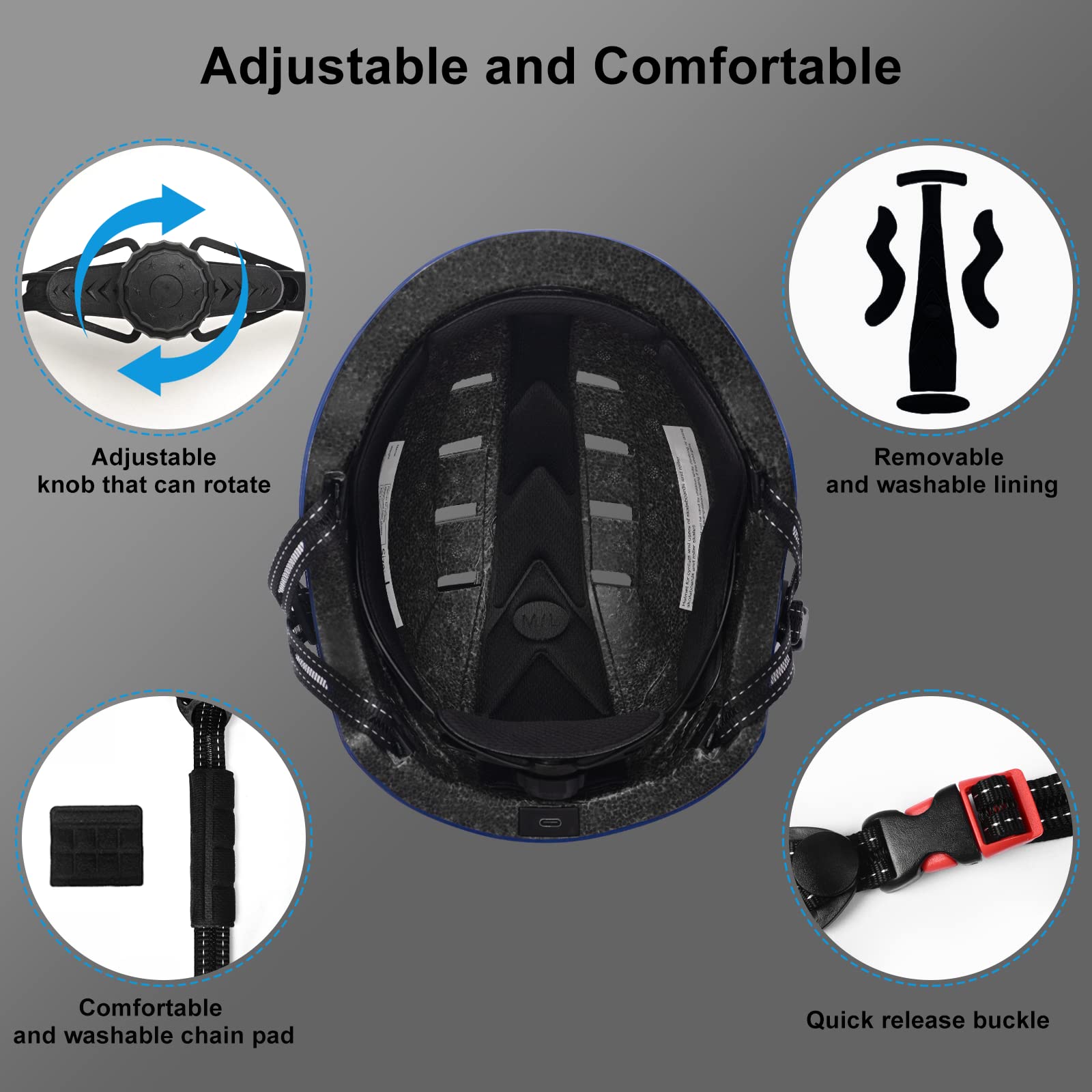 Casco de bicicleta con luces recargables por USB y luz LED trasera para viajeros urbanos, ajustable para hombres y mujeres