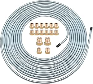 1/4 OD Iron Plating Copper Brake Line Tubing Kit 25 Ft Coil Roll W/ 16 Fittings - Foto 8