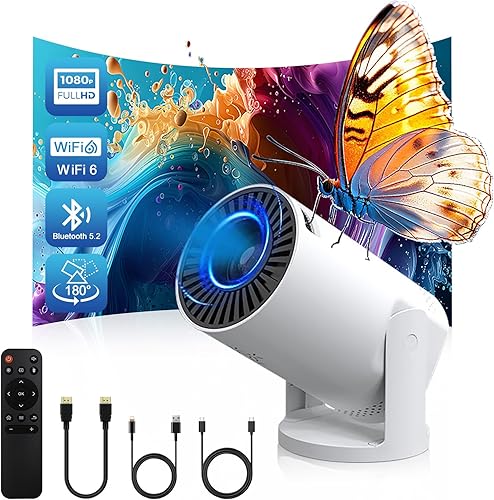 Mini proyector inalámbrico con WIFI 6 y Bluetooth, soporte 4K 1080P Proyector portátil giratorio de 180. Proyector de video de pantalla de 17"-130".
