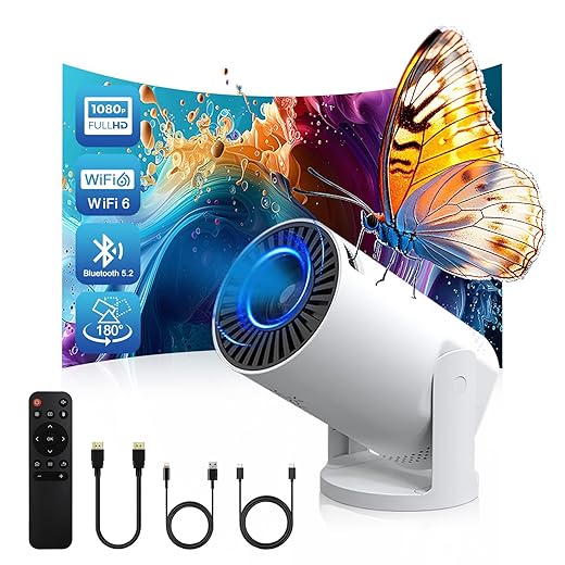 Wireless Mini Projector with WIFI 6 and Bluetooth, 4K 1080P Support Portable Projector 180° Rotatable. 17"-130" Screen Video Projector. Compatible for Smartphone, Laptop, PC(Q5 mate)