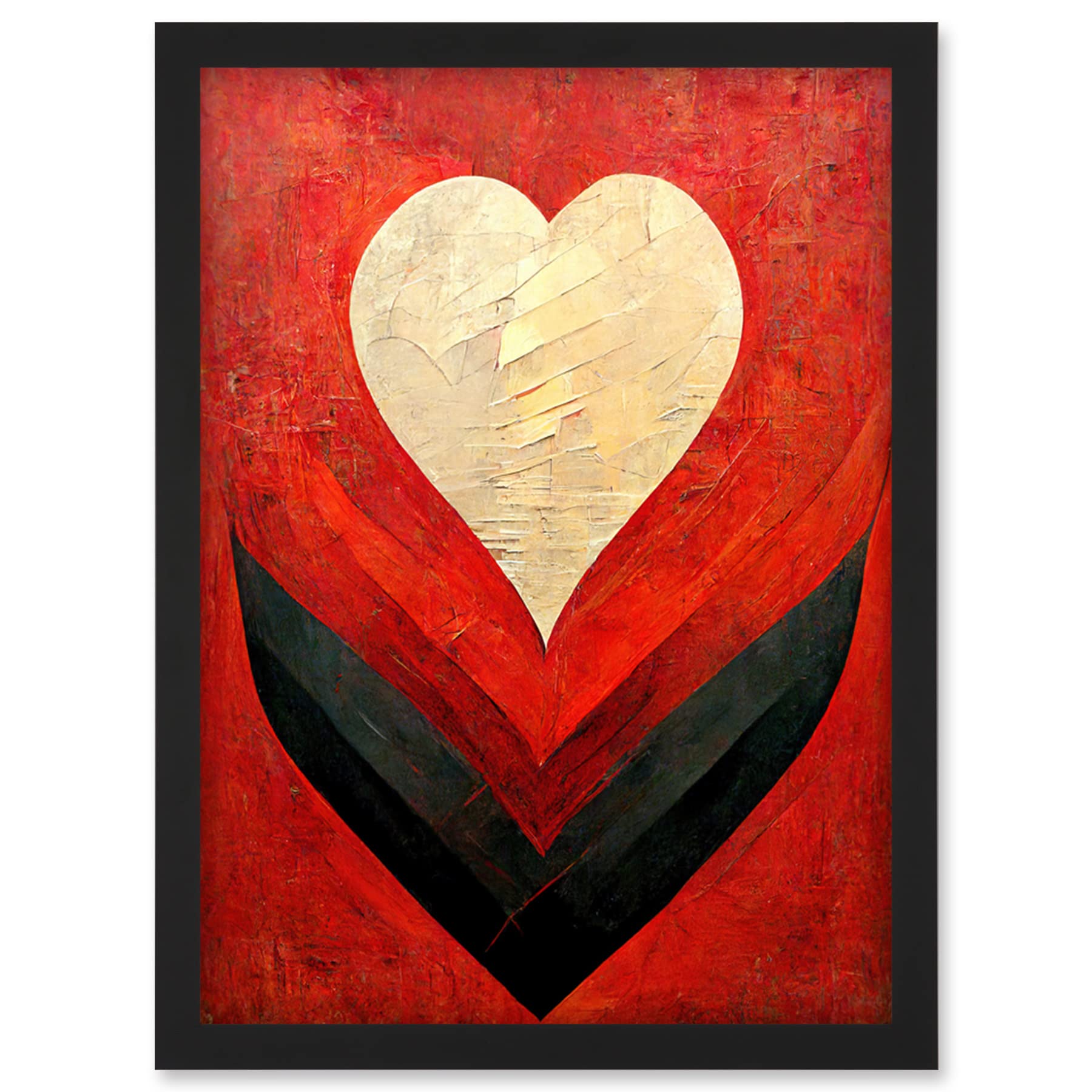 Doppelganger33 LTD Modern Palette Knife Oil Paint Heart Red Abstract Artwork Framed Wall Art Print A4