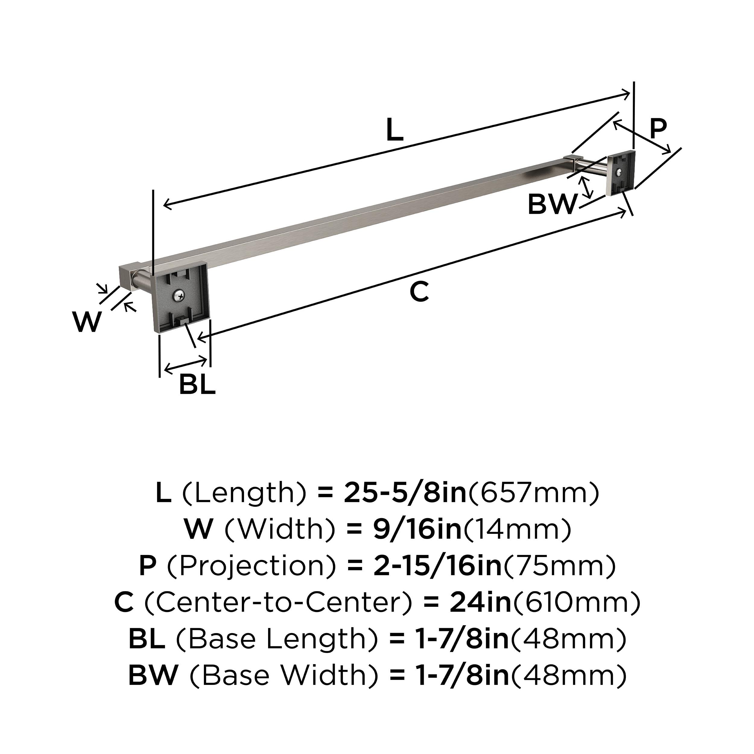 Amerock BH36074G10 - Toallero de níquel Cepillado, toallero de 610 mm, Soporte para Toallas de baño, Accesorios de baño, Accesorios de baño