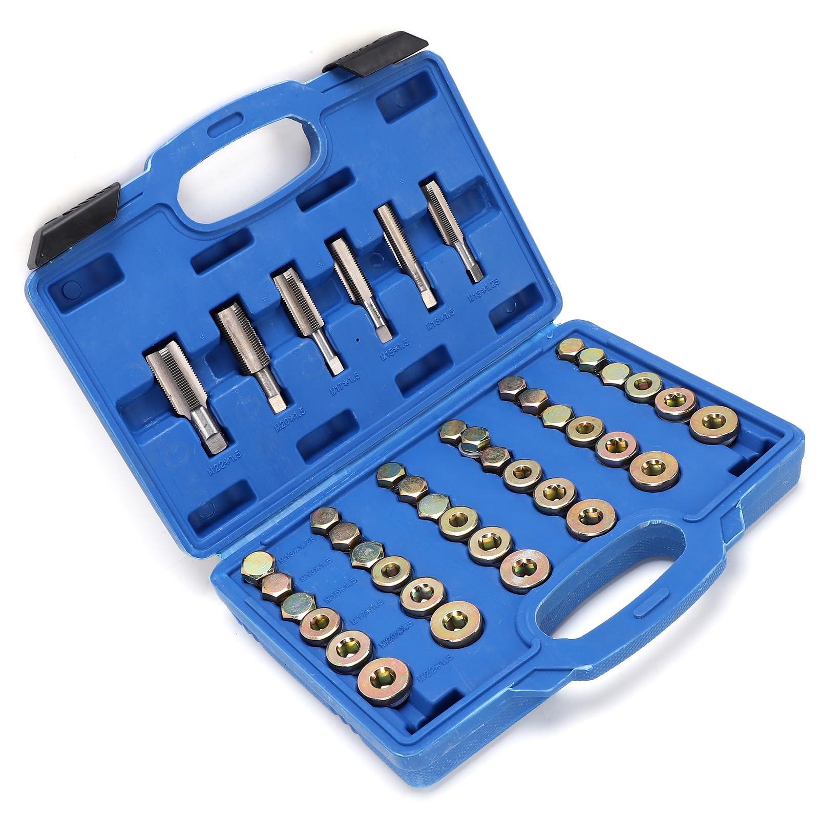 Kit di Riparazione Tappo di Scarico Coppa Olio Motore da 114 Pezzi, Set di Strumenti di Riparazione Filettatura Automatica in Acciaio Legato, Adatto per la Maggior Parte delle (114 pezzi)