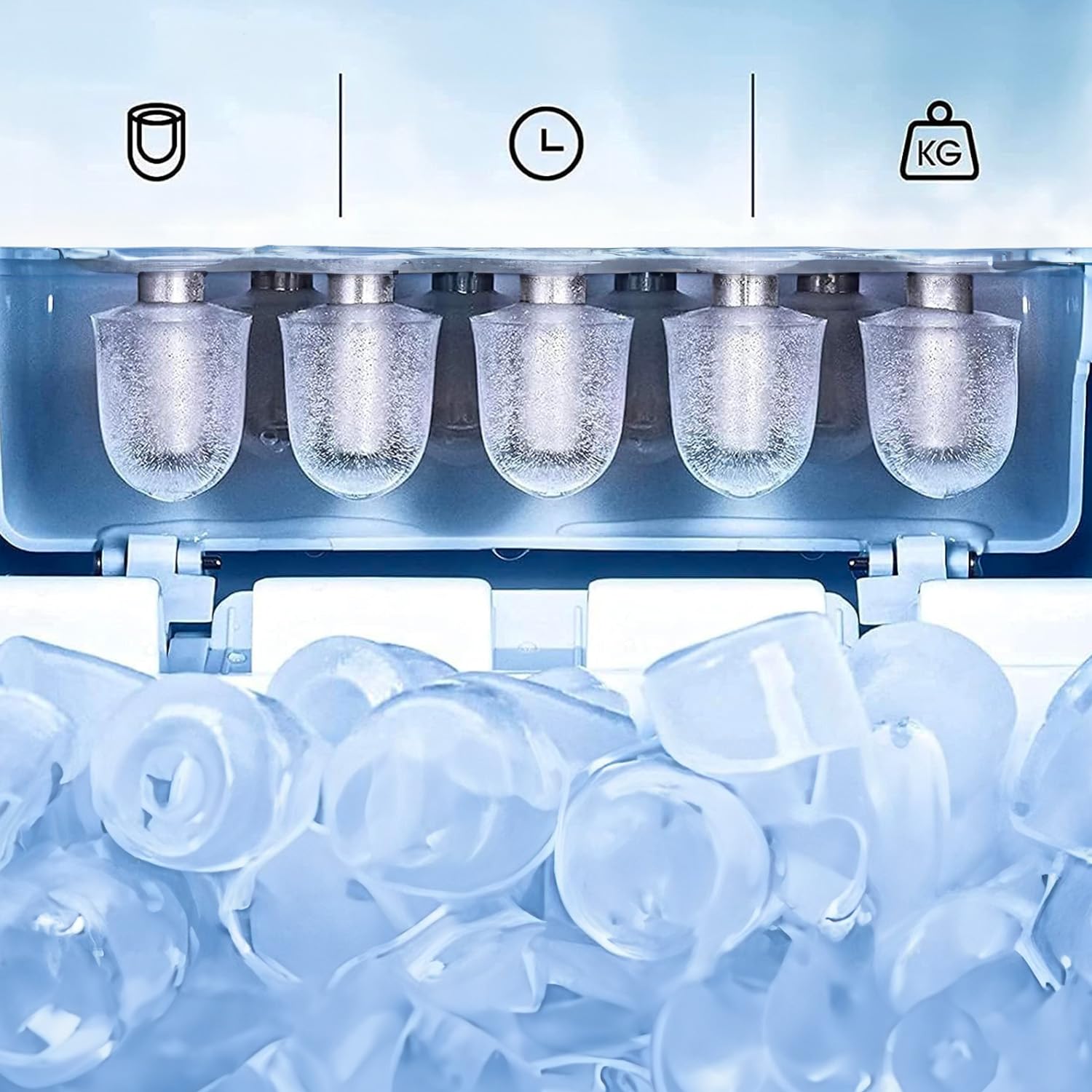 Avilia Maszyna do lodu, która zawsze ma świeże kostki lodowe - pojemność 2,2 l Wydajność do 10 kg - Cicha praca ze wskaźnikami LED do monitorowania - 240 V/160 W