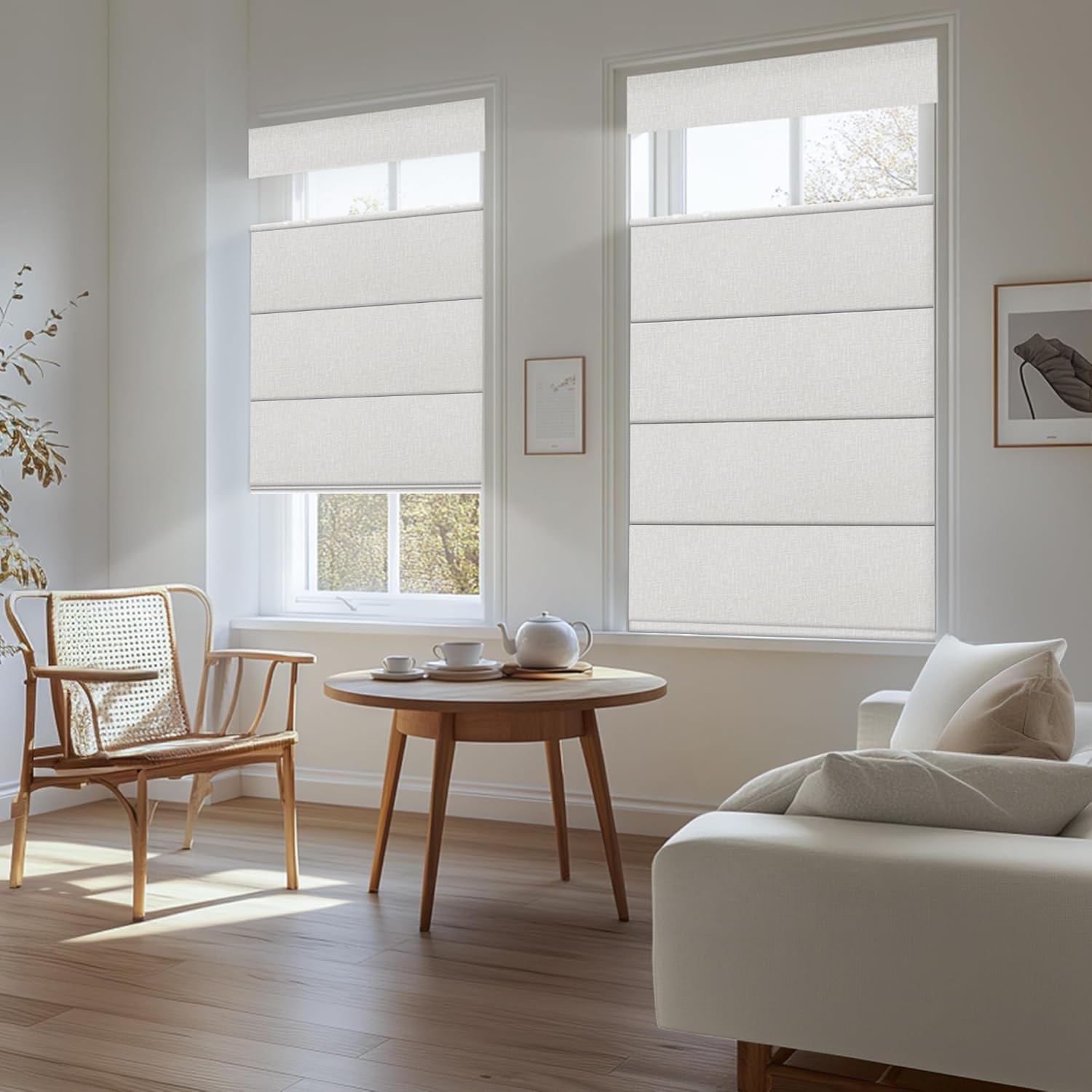 Boolegon No Drill Cordless Roman Shades for Windows, Blackout Top Down Bottom Up Roman Blinds No Tools,Easy Install for Indoor Windows,Living Room,Bathroom,My-White,22.5" W x 48" H