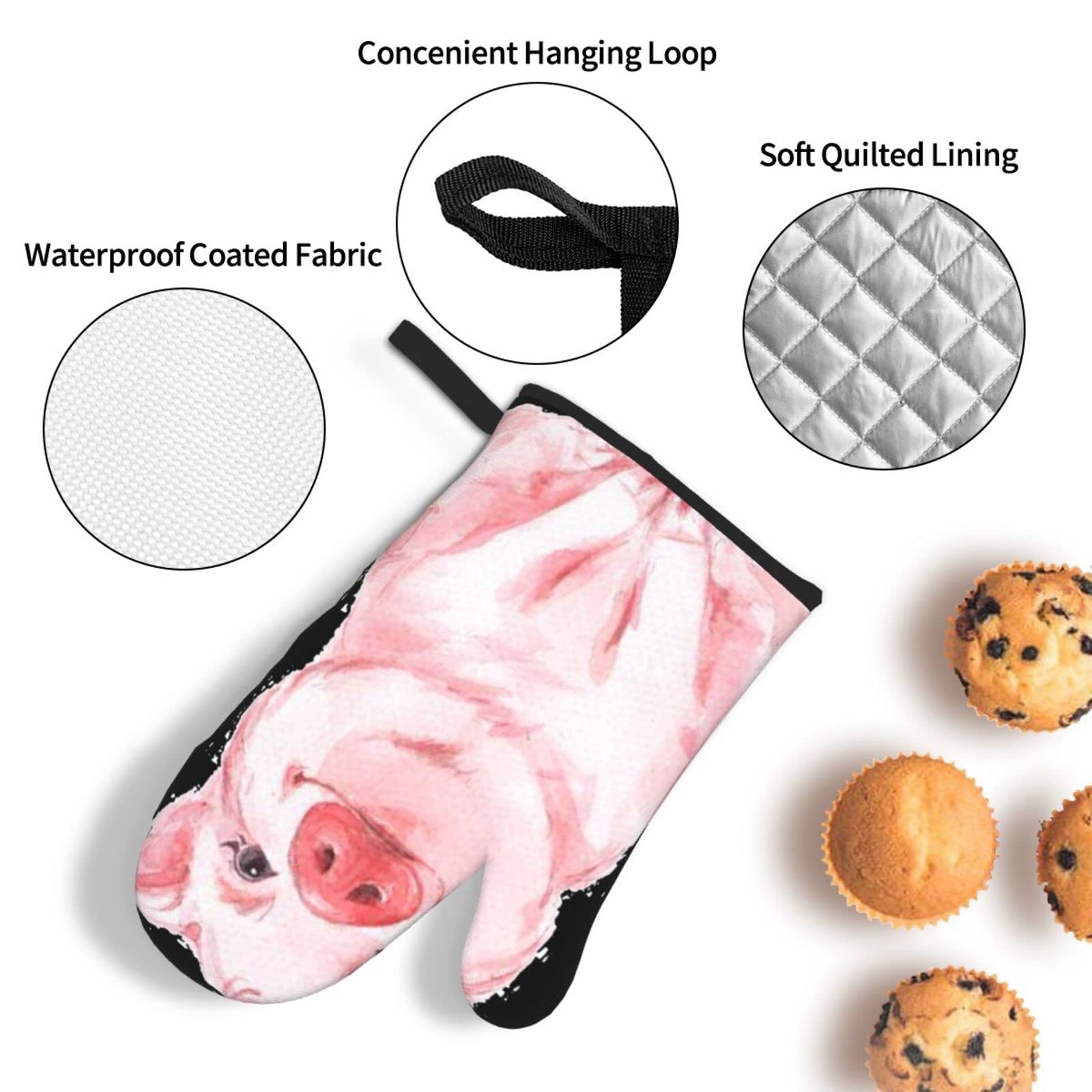 Lot De 2 Maniques Carrées Cochon Rose - 20,3x20,3 Cm - Tissu Polyester Anti-Brûlure - Facile à Nettoyer