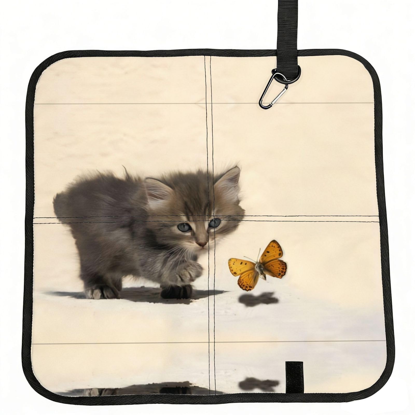 WZYCWB Cat and Butterfly Foldable Seating Cushion with Carabiner - Stadium Mat for Camping, Hiking and Outdoor Activities