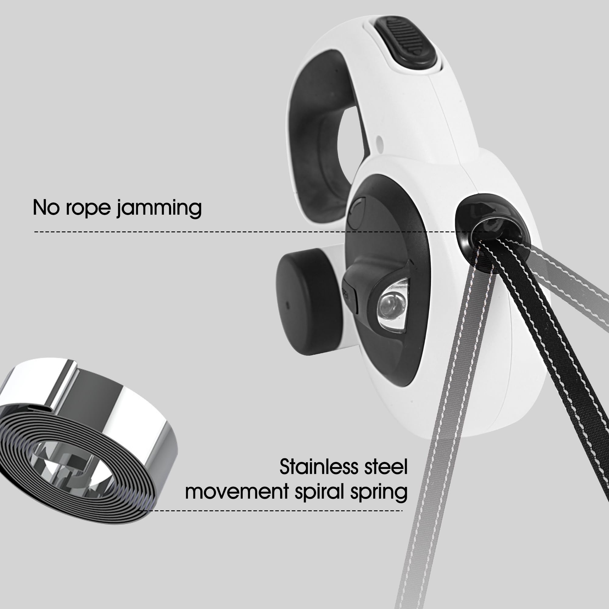 Laisse rétractable 4 en 1 pour chien de 5 m de long avec lumière LED et support pour sac à déjections canines pour chiens de petite, moyenne et grande taille (max 110 kg)