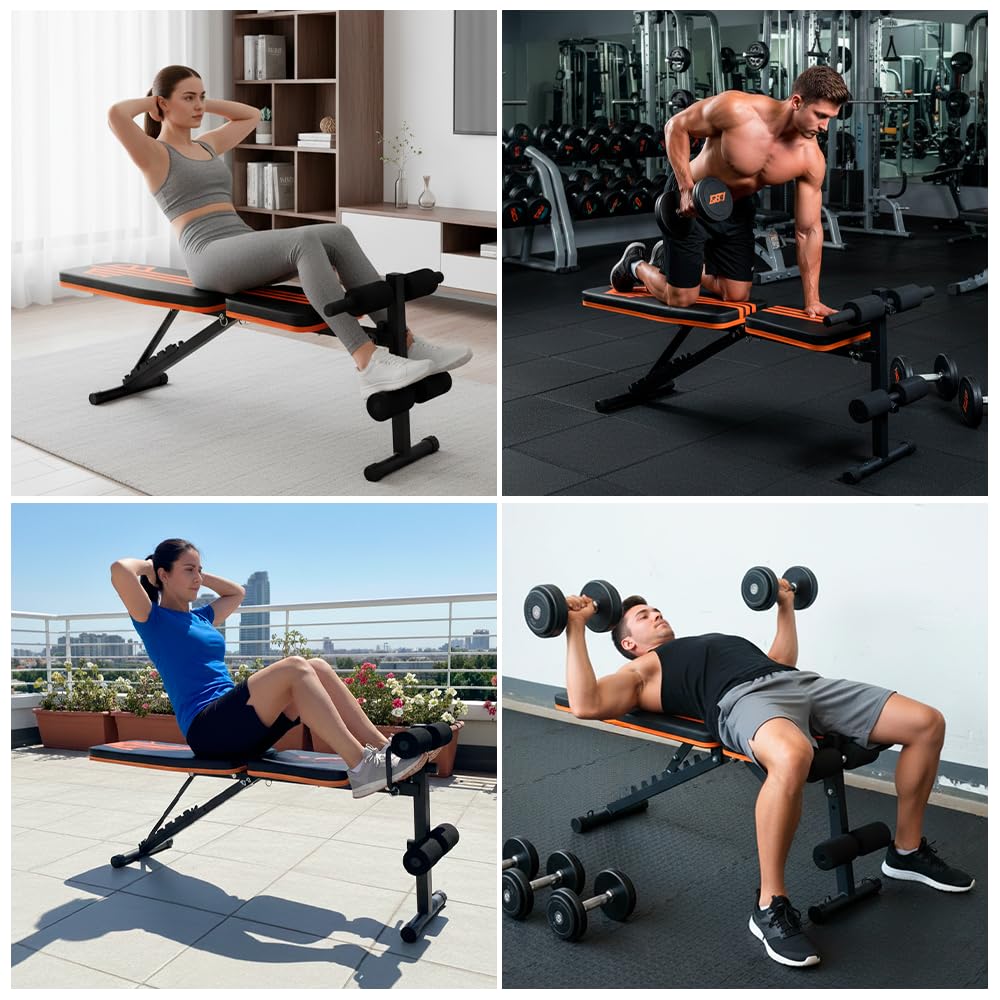 ManiBoom Banco Musculación PLEGABLE para Entrenamiento en Casa Banco de Pesas Robusto con Altura Ajustable 7 Niveles Tabla de Abdominales Cómoda y Fácil de Montar Maquina Gym Carga Máxima de 250KG