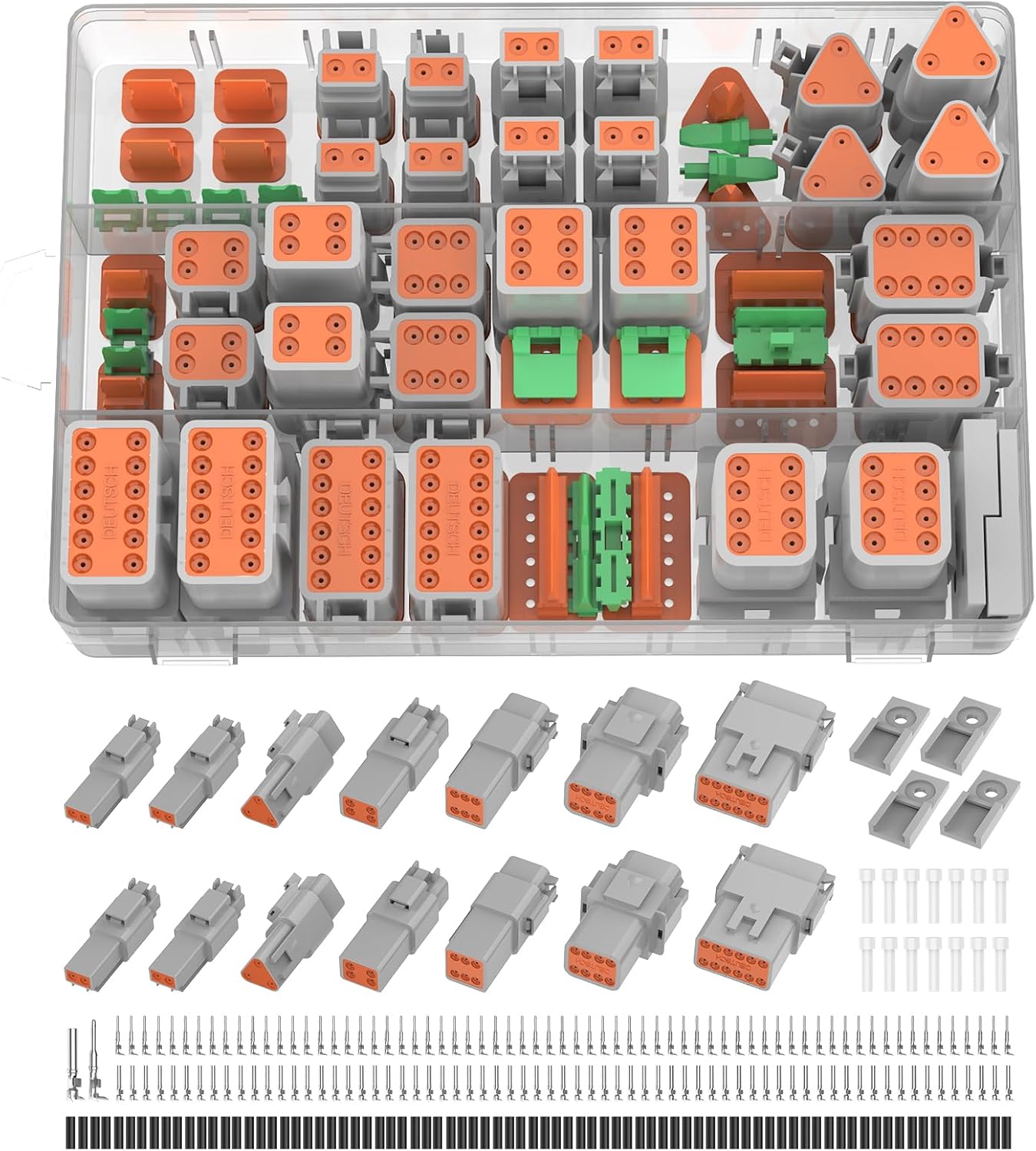 302PCS Deutsch Connector Kit, Hoodutric IP67 Waterproof Electrical Plugs DT 2/3/4/6/8/12 Pin Connectors with 74 Pairs Size 16 Stamped Contacts for Car Truck Boat