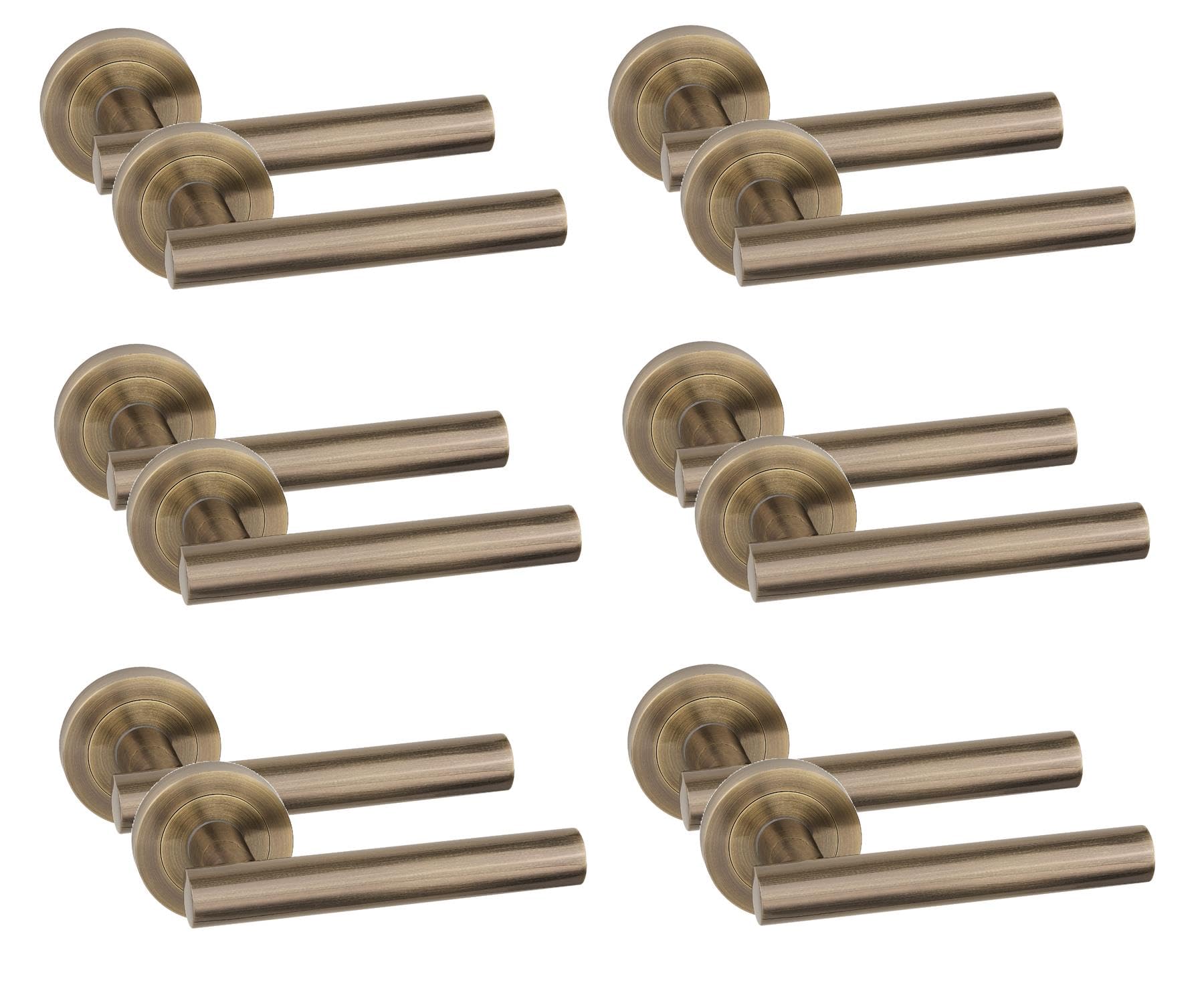 Golden Grace 6 Pair Straight T-Bar Design Door Handles Antique Brass Finish