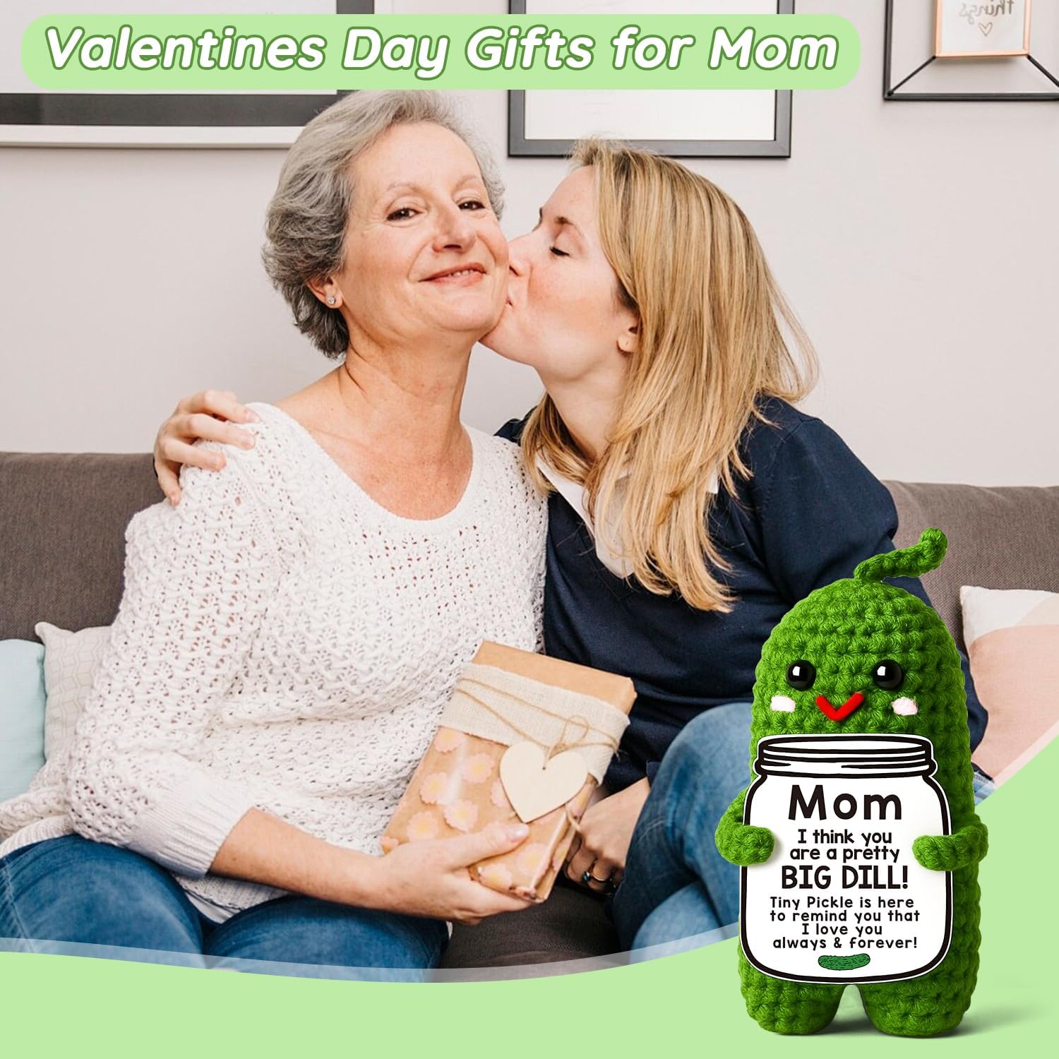 MAMAGIFTREE Valentines Mom Gifts from Daughter or Son, Birthday Gifts for Mom,Crochet Pickle Plush “Big Dill” Gift for Mother in Law or Stepmom Funny I Love You Mama, Small Cute Room Decor - Image 2