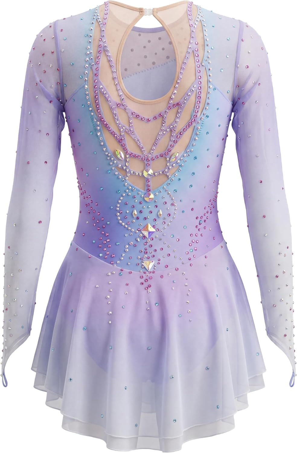 Purple Gradient Long Sleeve Figure Skating Dress for Girls Competition Wear