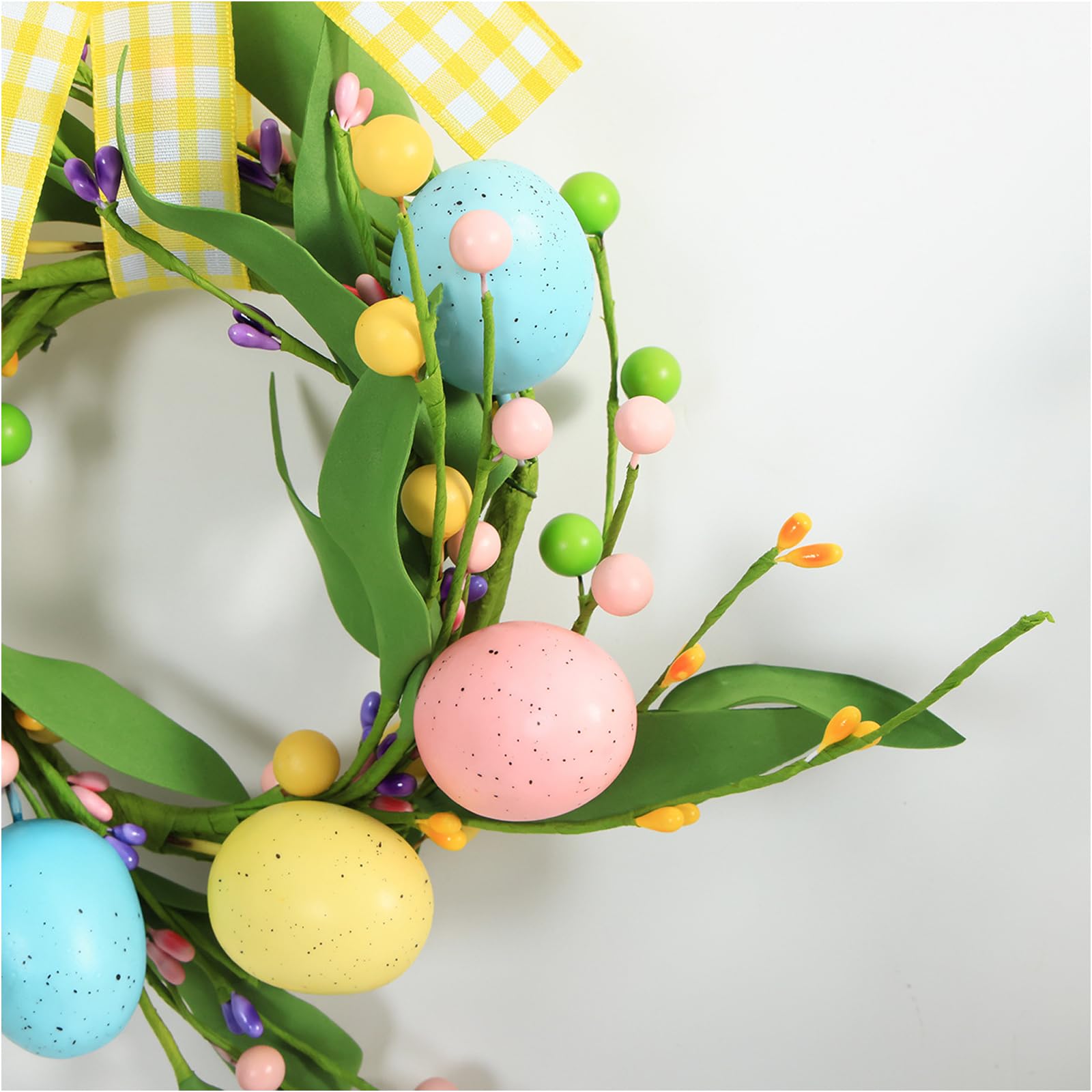 Greabuy Ghirlanda di fiori in plastica facile da appendere per le vacanze, decorazione da parete per porta d'ingresso, grande ed elegante ghirlanda pasquale con fiori finti