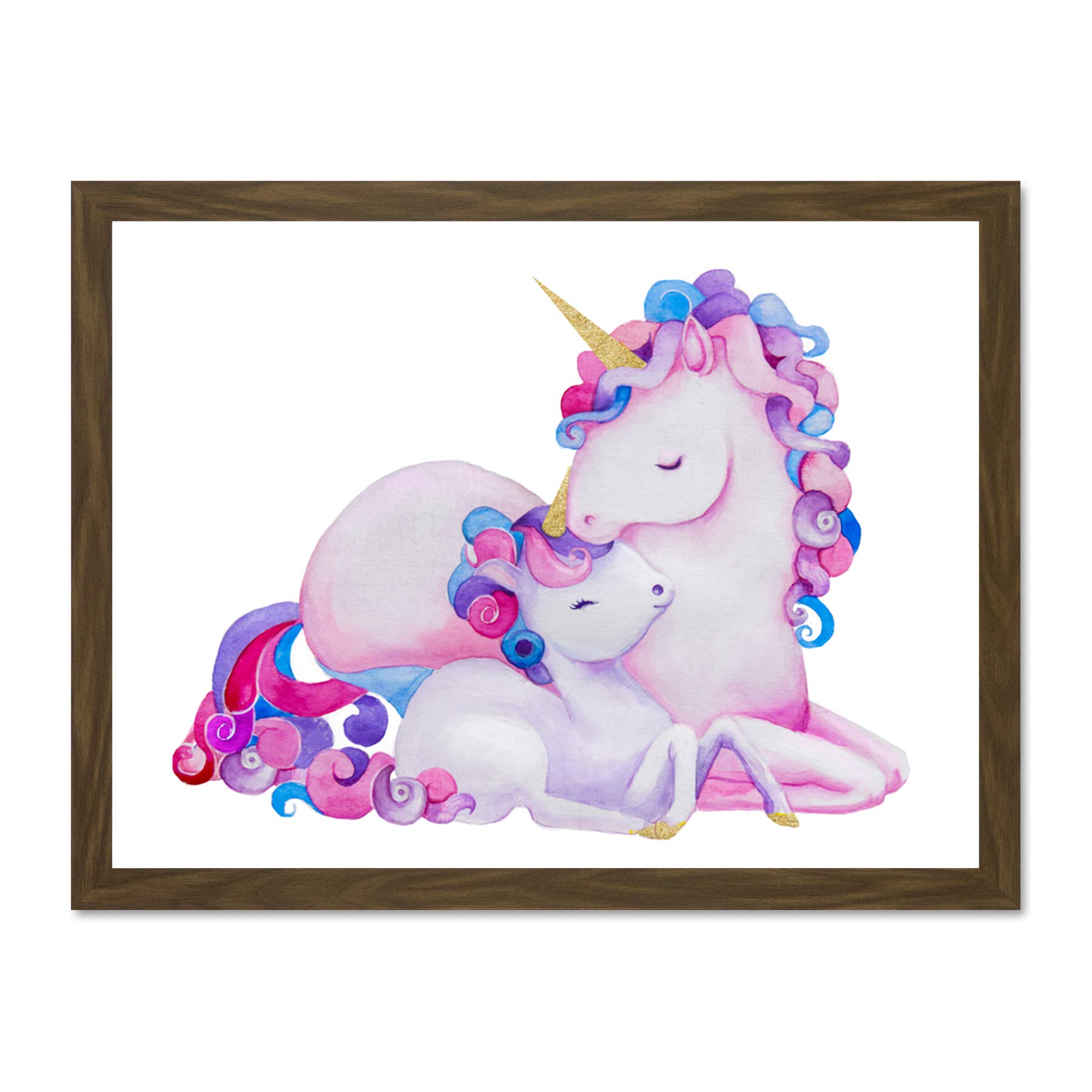 Wee Blue Coo Unicorn Mother And Daughter Large Framed Art Print Wall Poster 18x24 inch