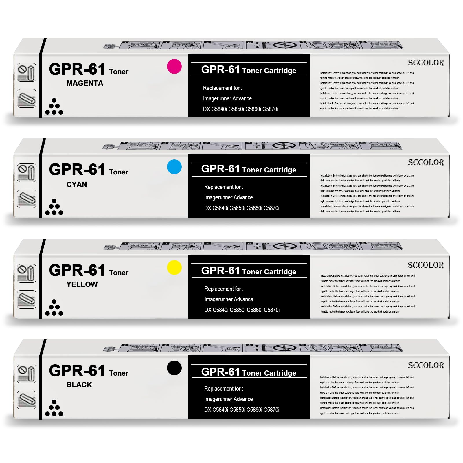 GPR-61 GPR61 High Yield Toner Cartridge GPR 61 GPR-61 Black Cyan Magenta Yellow Toner Cartridge Replacement for Canon Imagerunner Advance DX C5840i C5850i C5860i C5870i Series Printer