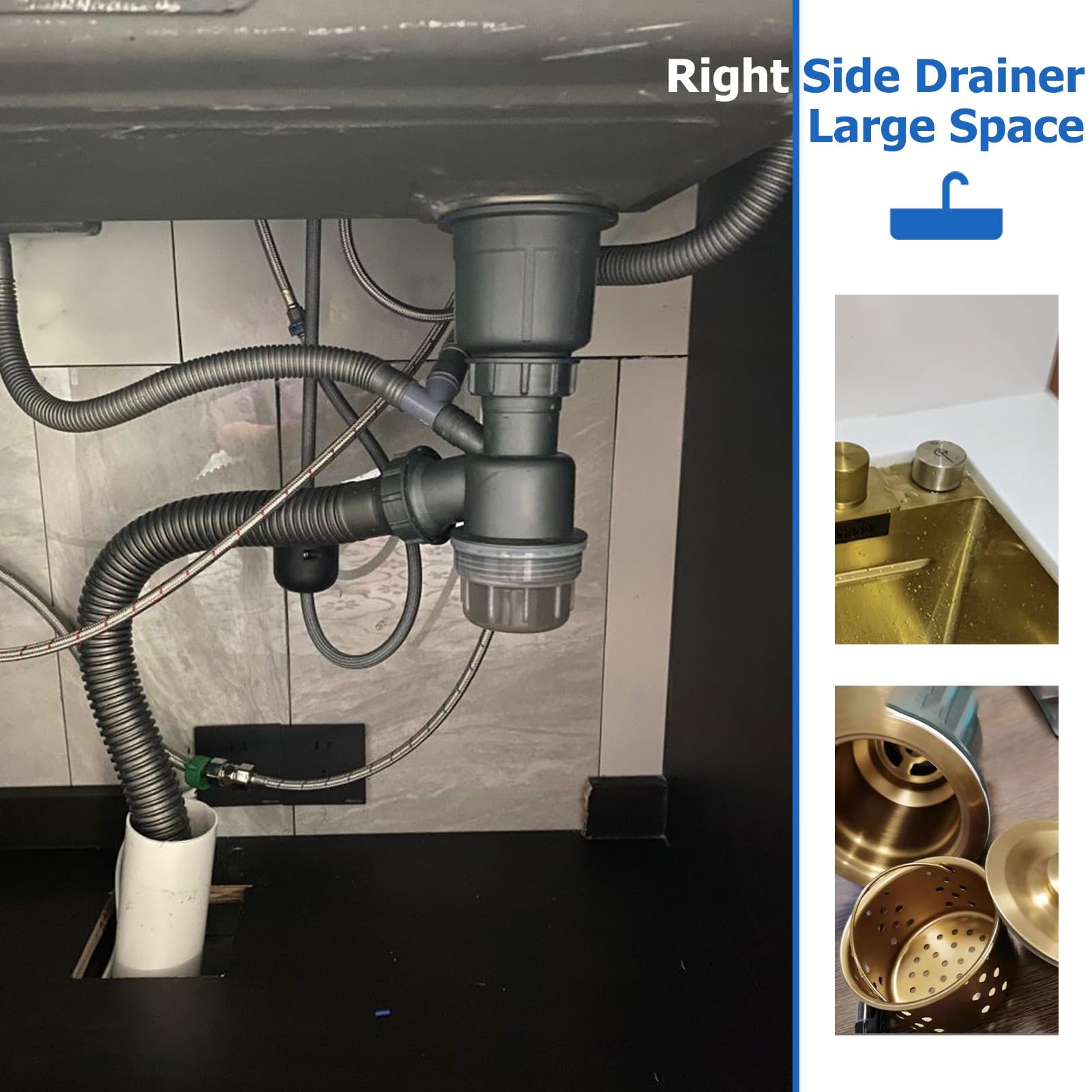 Stainless Steel Waterfall Kitchen Sink Combo With Pull-Out Faucet Nano-Coated Topmount Single Bowl Workstation Sink With Accessories, Pressure Pot Washer, Cutting Board, Draining Basket(Gold,68x45cm)