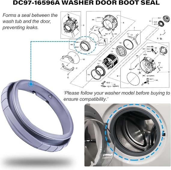 DC97-16596A Washer Door Boot Seal Gasket Diaphragm fit for Samsung Washing Machine WF361BVBEWR WF363BTBEUF WF241ANW WF36J4000AW WF365BTBGWR WF231ANW, Replace# PS4221714 2754513 AP5324179 EAP4221714