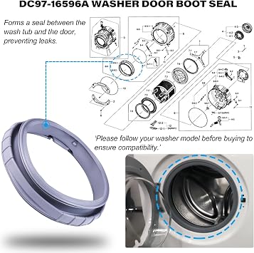 DC97-16596A Washer Door Boot Seal Gasket Diaphragm fit for Samsung Washing Machine WF361BVBEWR WF363BTBEUF WF241ANW WF36J4000AW WF365BTBGWR WF231ANW, Replace# PS4221714 2754513 AP5324179 EAP4221714