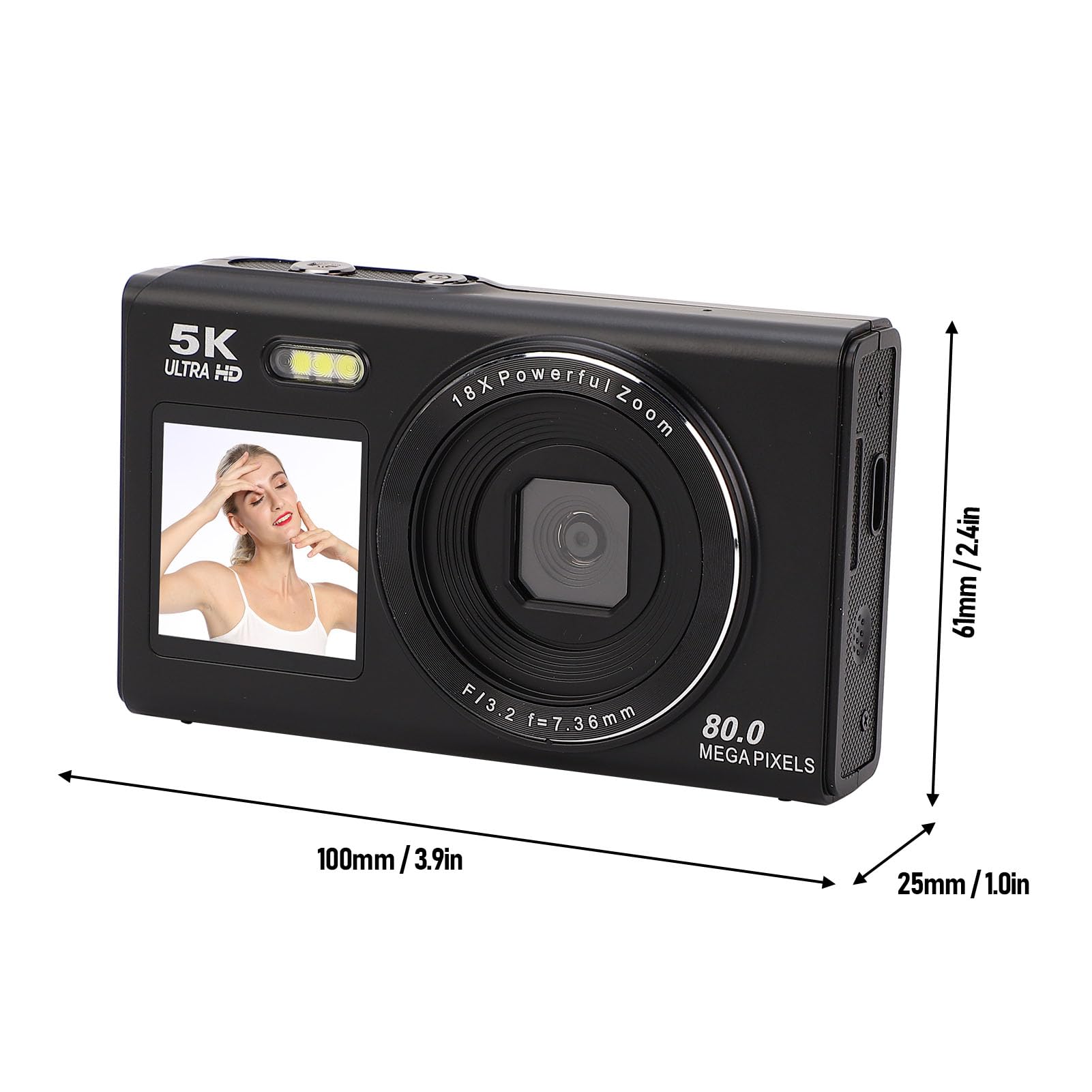 Annadue Camera Digitale da 5K 80MP per Adolescenti con Doppio Schermata, Zoom 18x e Focus Automatico, Trasferimento WiFi e Webcam, Incorporato in Flash e Borsa da Viaggio (32GB)