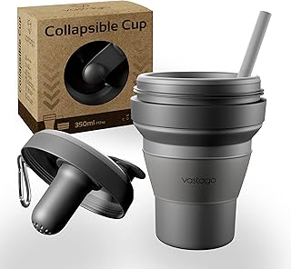 vastago Tasse à café pliable en silicone - Tasse à thé avec paille et couvercle - Travel Mug étanche à emporter bureau camping - Gobelet pliable réutilisable étanche - Tasse à thé avec infuseur 350Ml