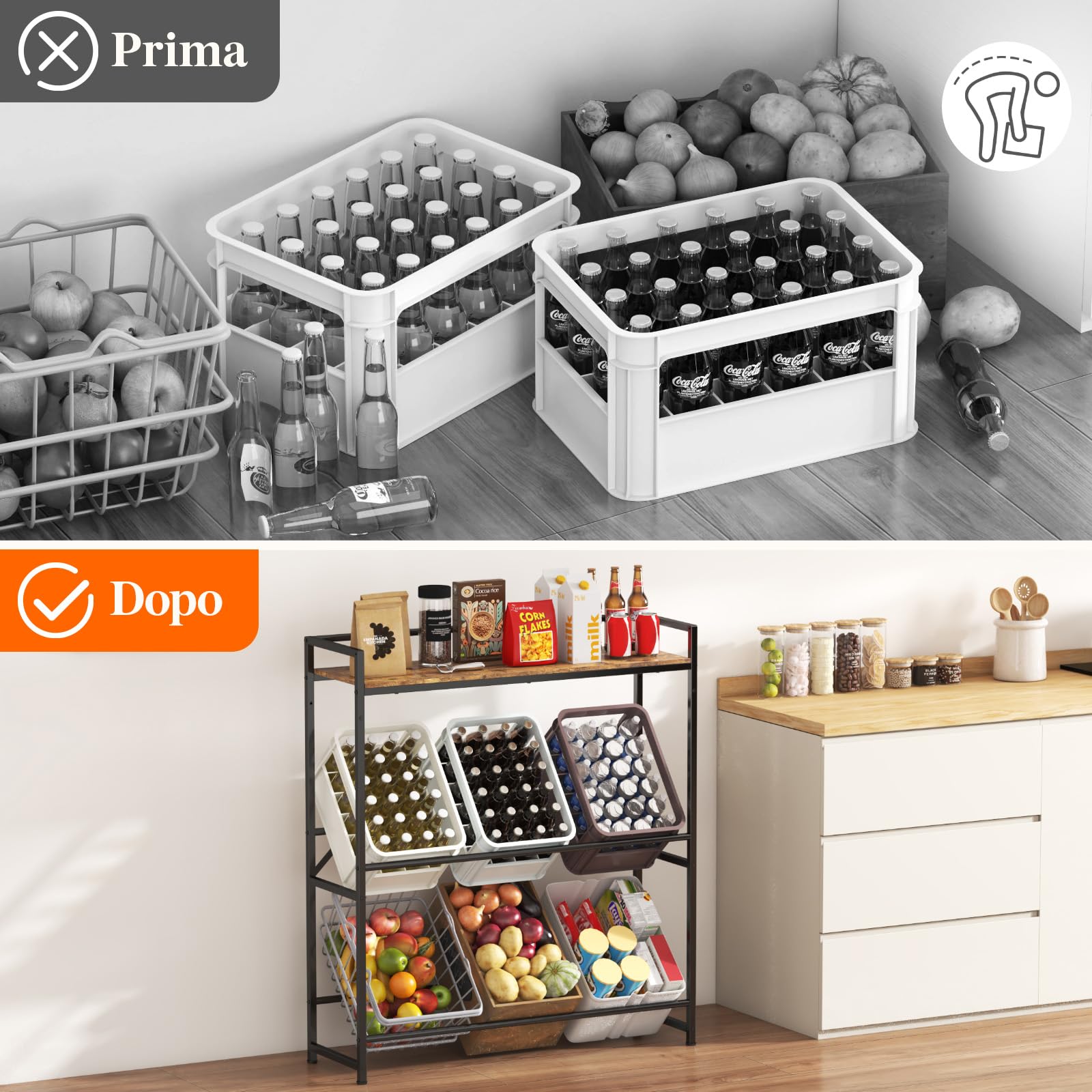 Lifewit Porta per Bottiglie, 32x104x117,3 cm Scaffale per Bottiglie in Metallo per la Cucina,Mobile da Cucina per Bevande Birra Caffè Bustine di Succo di Frutta Latte, Portata 340 kg, Marrone Rustico
