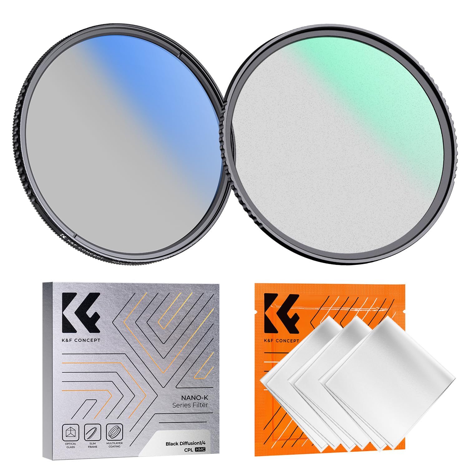 K&F Concept 58mm Black Diffusion 1/4 + Polarizing Filters Set (2PCS) Cinematic Mist Effect Filter Circular Polarizer CPL Filter for Camera Lenses (