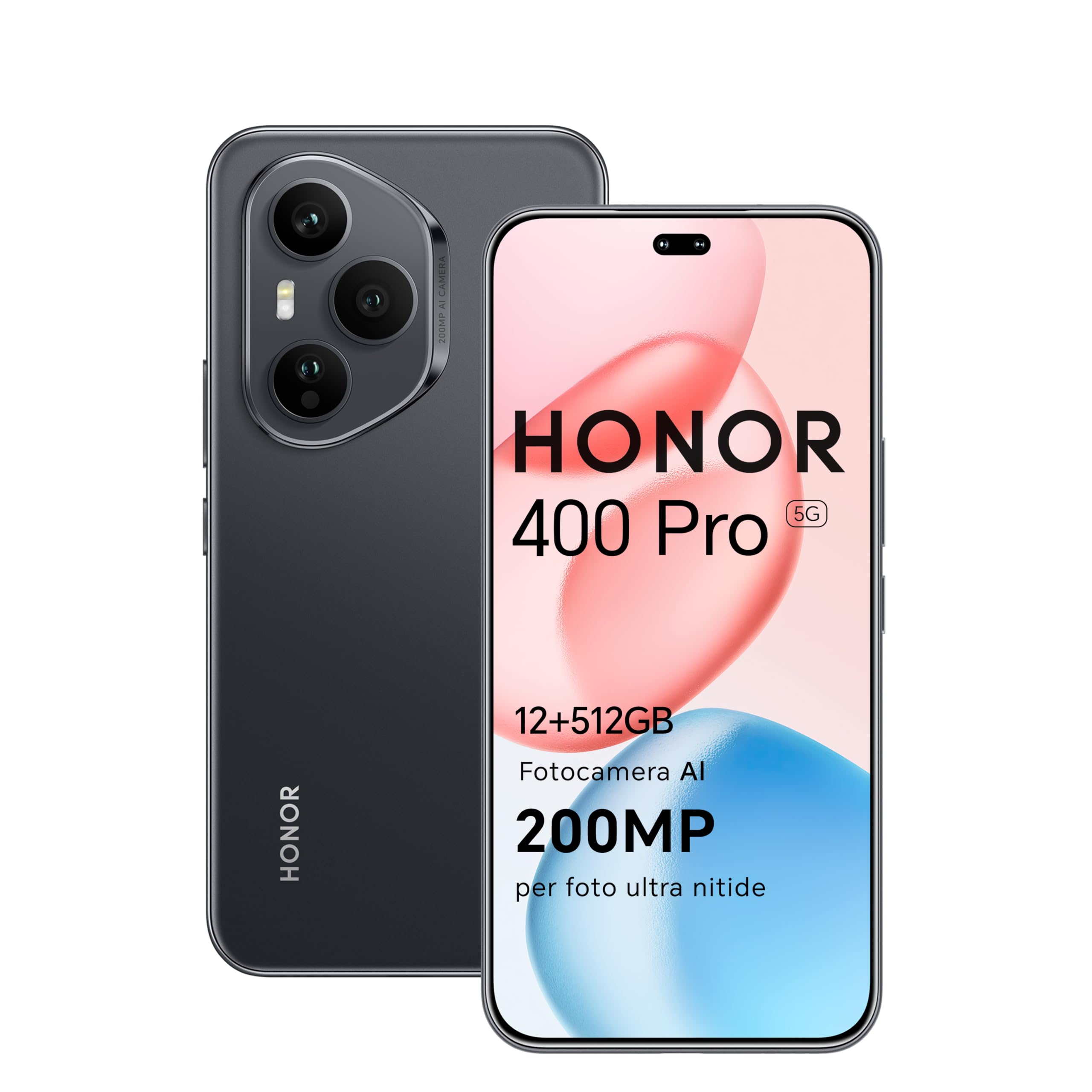 HONOR 400 Pro Smartphone 5G 12GB RAM 512GB ROM, 200MP Ultra-clear AI Camera, AMOLED da 6.7 pollici display Eye Comfort Cellulare con Snapdragon 8 Gen 3, Dual SIM NFC, 5300 mAh, Midnight Black