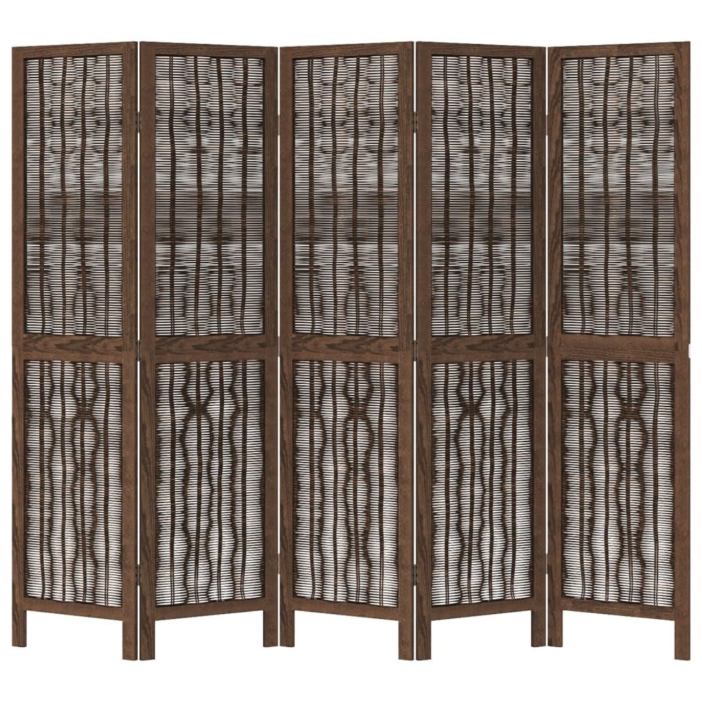 Paravento in legno massello, 5 pezzi, marrone scuro, 160 cm