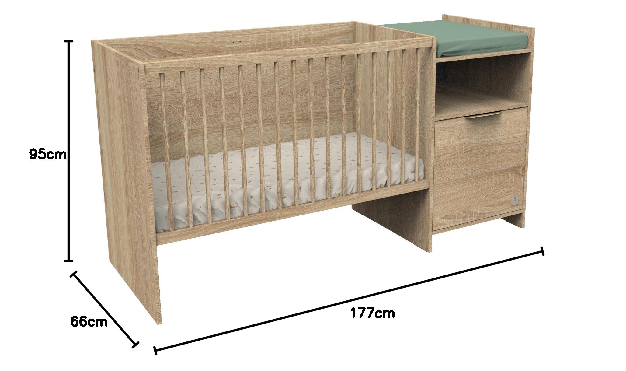Sauthon Lit combiné 120x60 évolutif en 90x190 avec Porte décor chêne doré