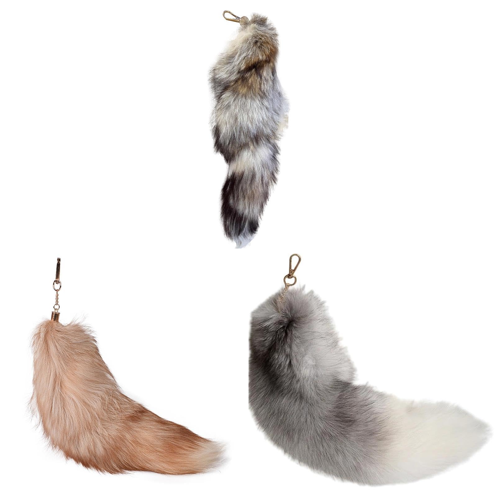 5Pcs Keychain Pendant for Women, 16 Inch Faux Fox Tail Bag Keychain Charm Keyrings Faux Fur Animal Tail for Cosplay Decor