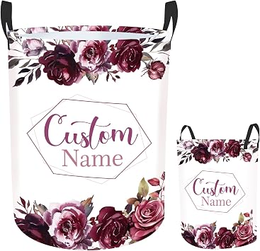Personalized Floral Laundry Basket for Kids, Custom Name Baby Girl Laundry Hamper for Nursery, Customize Baby Name Laundry Basket, Waterproof Storage Organizer 2 Sizes