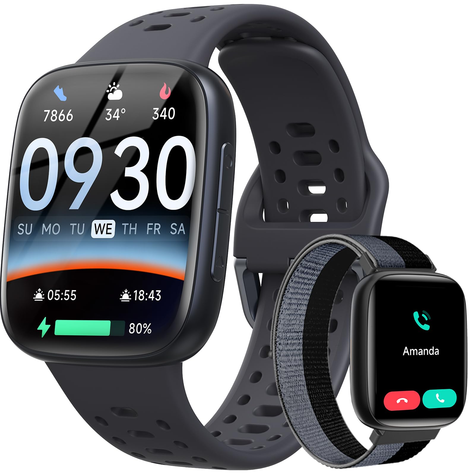 Photo 1 of Smart Watches for Men Android iPhone (2 Bands), [1.85" AMOLED Screen] Smartwatch Fitness Tracker 3ATM Waterproof with Bluetooth Calls, AI Control, Heart Rate/SpO2/Sleep Monitor, 7 Days Battery