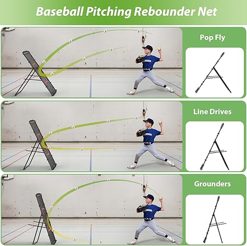 Miniatura 5 de LIANTRAL Red de rebote de béisbol, entrenador de rebote ajustable para fútbol, voleibol, sóftbol y lacrosse, rebote plegable portátil para práctica