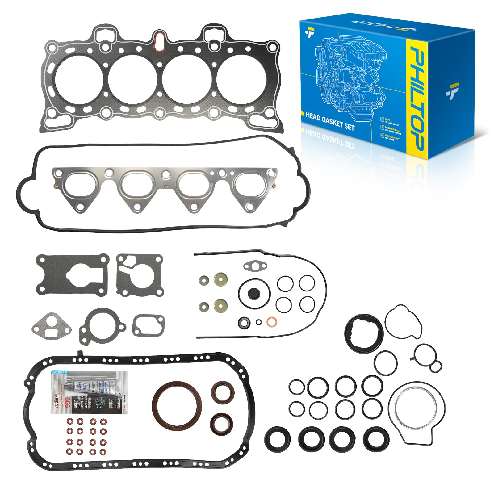 PHILTOP Head Gasket Kit Fit for Civic 1988-1995 1.5L, Civic 1988-1991 1.6L | Fit for Honda CRX 1988-1991 1.6/1.5L, Civic del Sol 1993-1995 1.5L, OE# HS9123PT, CS9123, HS9123PT-1, HS9123PT-2
