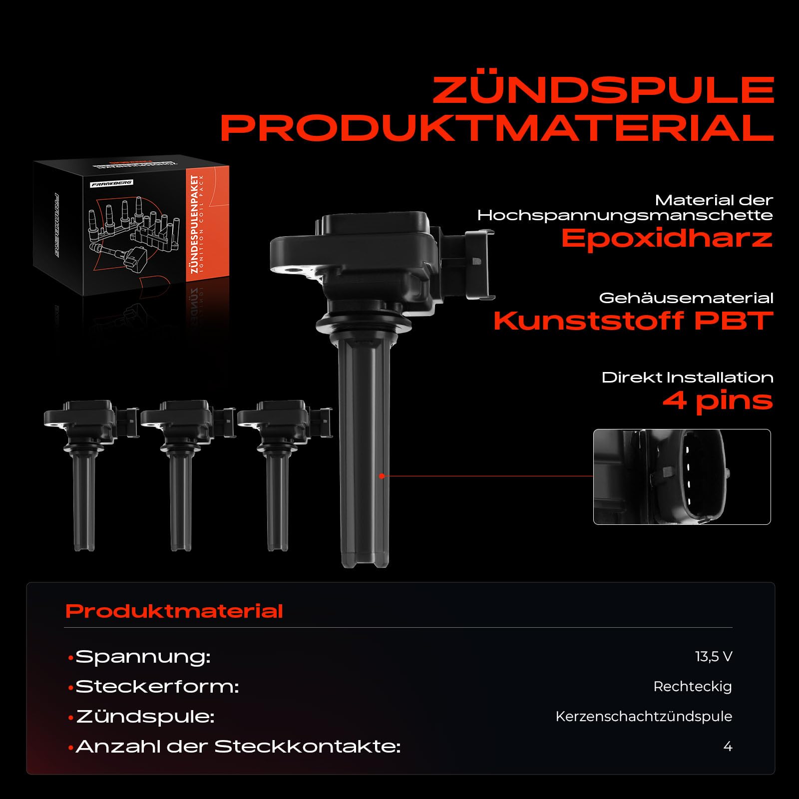 Frankberg 4 bobinas de encendido módulo de encendido 12787707 | Compatible con: 9-3 Convertible YS3F, Vectra C Z02, 9-3 D75 D79 E79 YS3F, Signum Z03, 9-3 Familiar E50, Vectra C CC Z02
