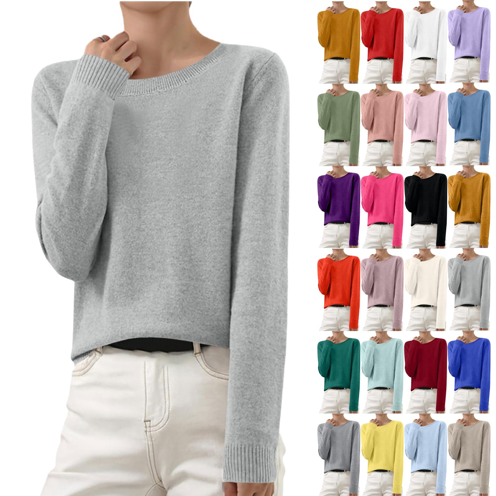 Sweaters for Women Fall Winter Fashion Knitted Cotton Pullover Sweater Casual Long Sleeve Crewneck Knit Shirts Tops