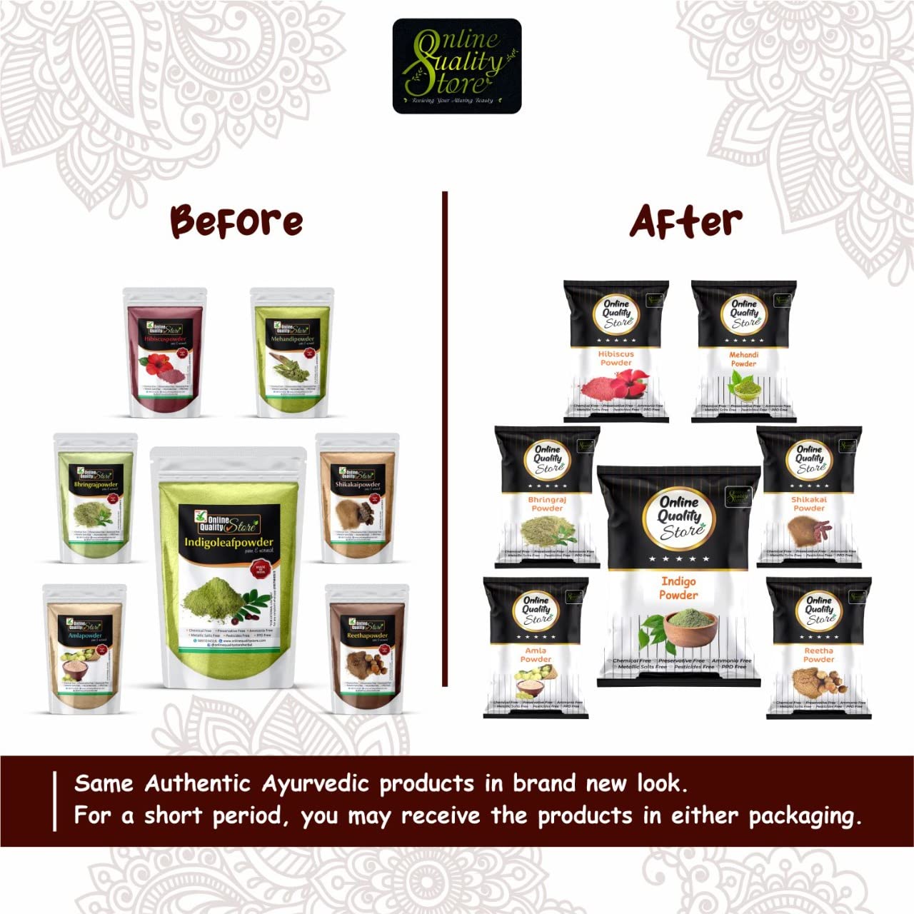 Online Quality Store Reetha (100g) + Amla (100g) + Shikakai (100g) + Bhringraj (100g) + Hibiscus (100g) + Mehandi (100g) + FREE Indigo (100g) Powder For Hairs, 700g 2