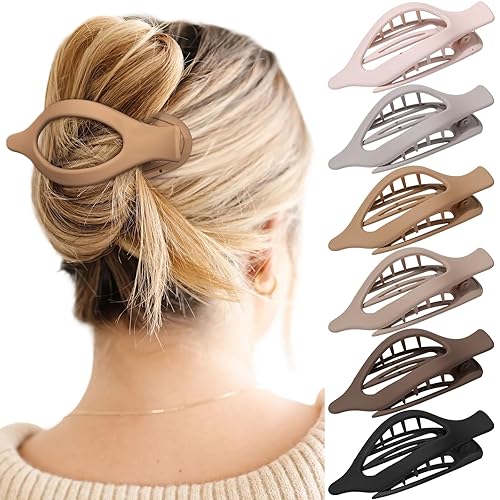 French Concord Hair Clips - 6Pcs Side Slide Volume Clips for Women Girls, Strong Hold No Slip Grip, Thick or Thin Hair (Matte Finish, L:4.6 IN, W:1.97IN) - Matte Flat(L:4.6 IN, W:1.97IN)
