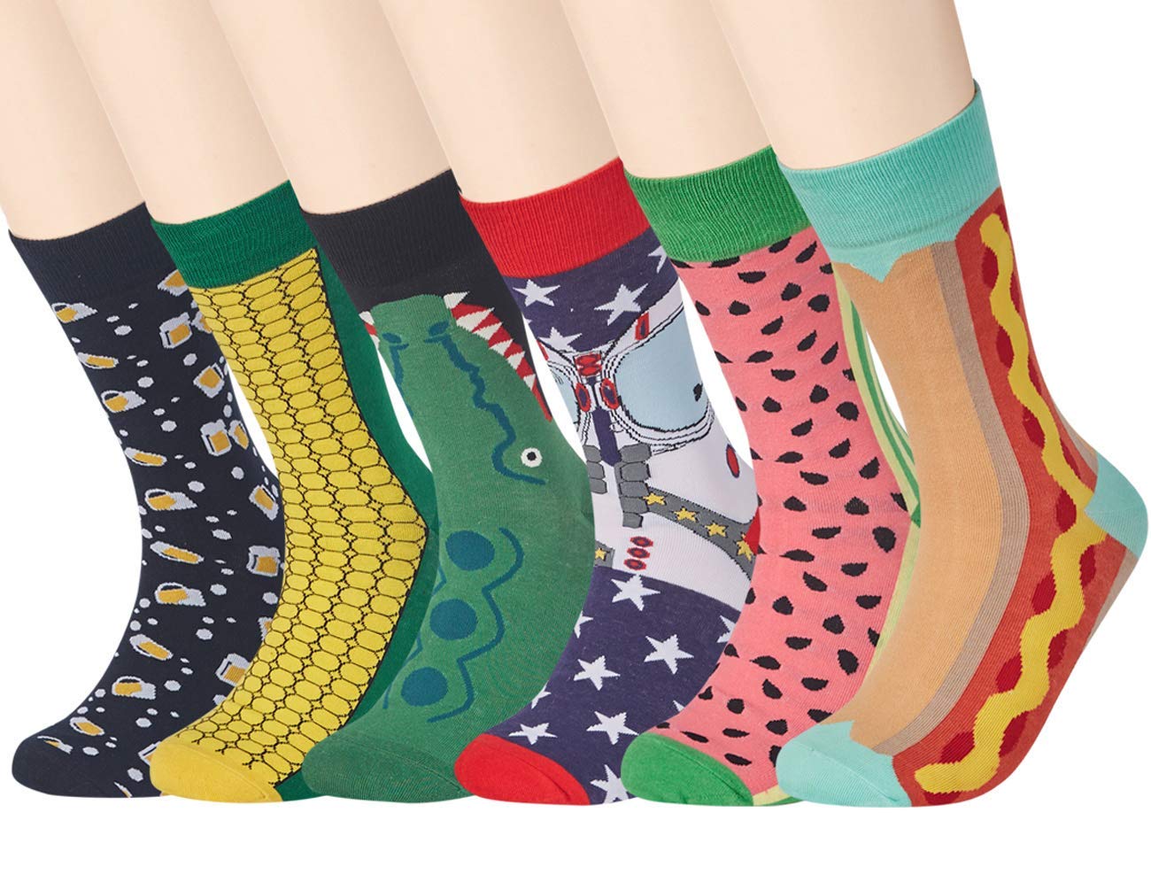 Funny Socks for Women Men, Winter Crazy Fun Crew Novelty Fashion Casual Dress Socks, Trend Hip Hop Colourful Compression Socks (6 PCS) - One Size