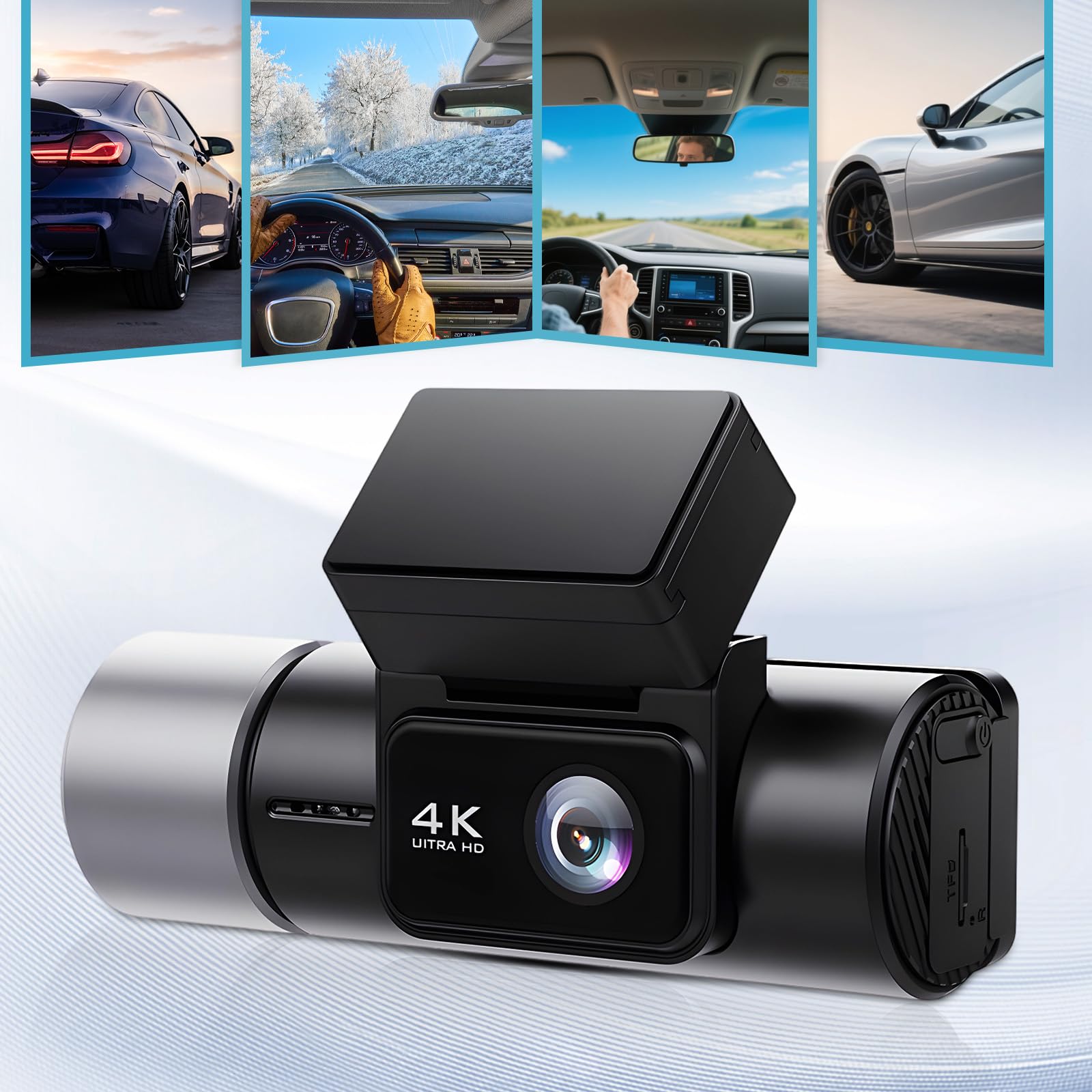 Telecamera da cruscotto 4K con triplo obiettivo, 5,8 GHz/2,4 GHz, Wi-Fi dual-band | Dash cam compatibile con GPS fino a 256 GB