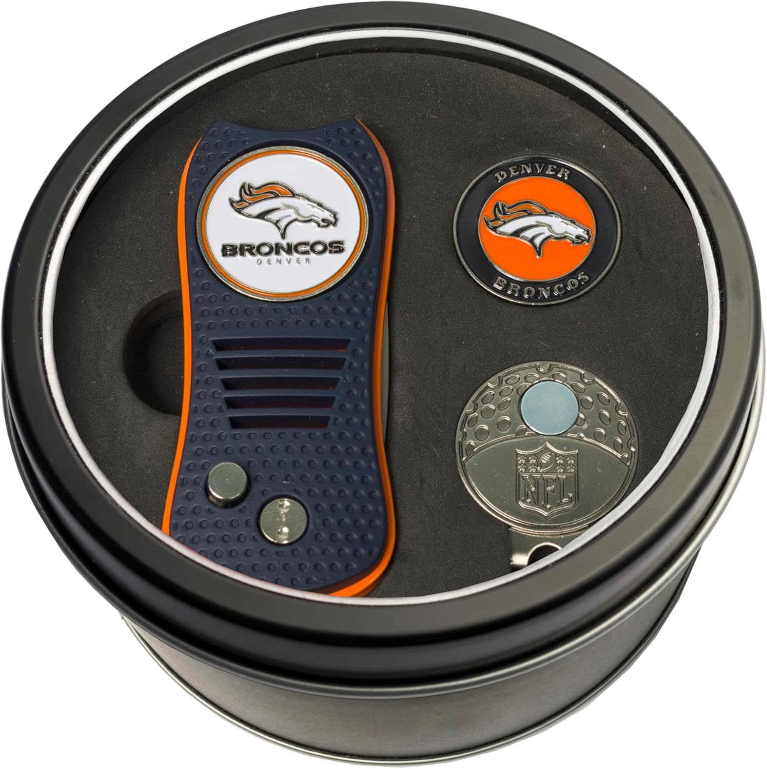 Team Golf NFL Gift Set Switchblade Divot Tool, Cap Clip, & 2 Double-Sided Enamel Ball Markers, Patented Design, Less Damage to Greens, Switchblade Mechanism Team Golf NFL Gift Set Switchblade Divot Tool, Cap Clip, & 2 Double-Sided Enamel Ball Markers, Patented Design, Less Damage to Greens, Switchblade Mechanism