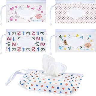 5 Pcs Wet Wipe Pouches Portable, Baby Wipes Dispenser Bags, Wet Wipe Holder Dispenser Bag Refillable Reusable with Sealed Zipper, Diaper Wipe Carrying Holder Pouches for Travel