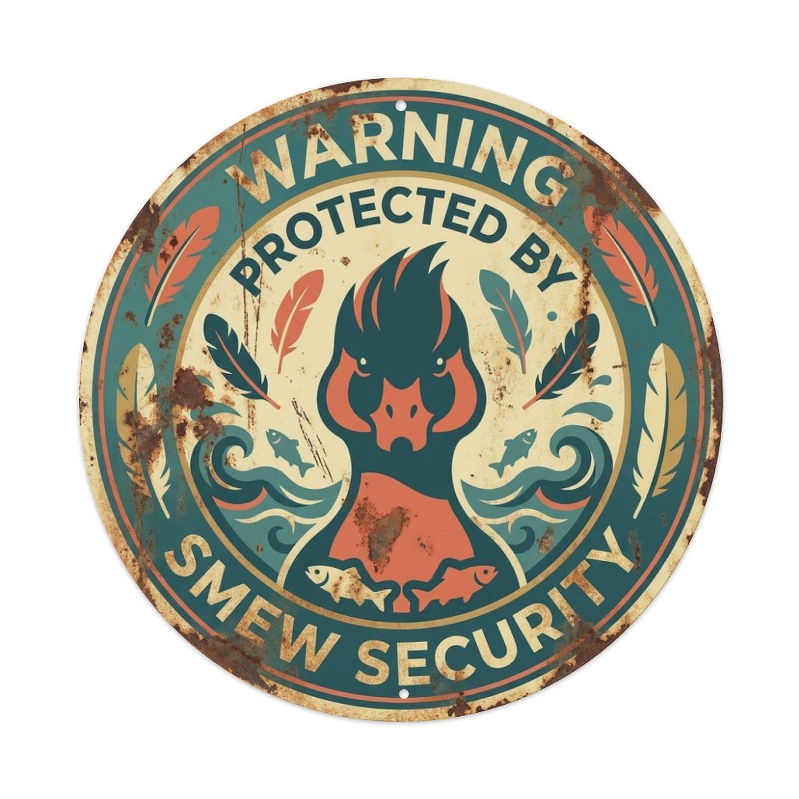 Warning Protected By Smew Security Waterbird Metal Tin Sign