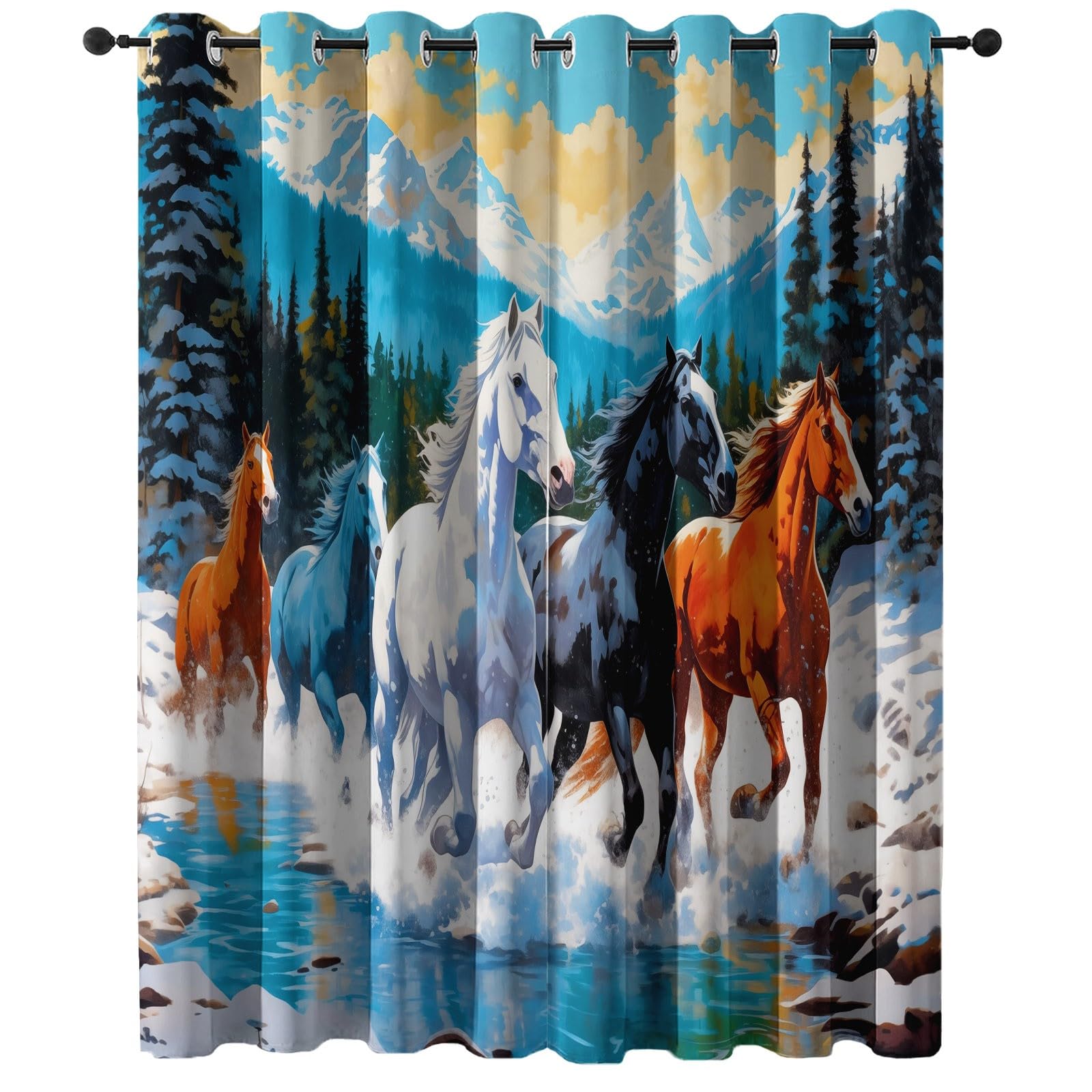 Rideau occultant chevaux moderne pour habiller les fenêtres d'une chambre ou cuisine