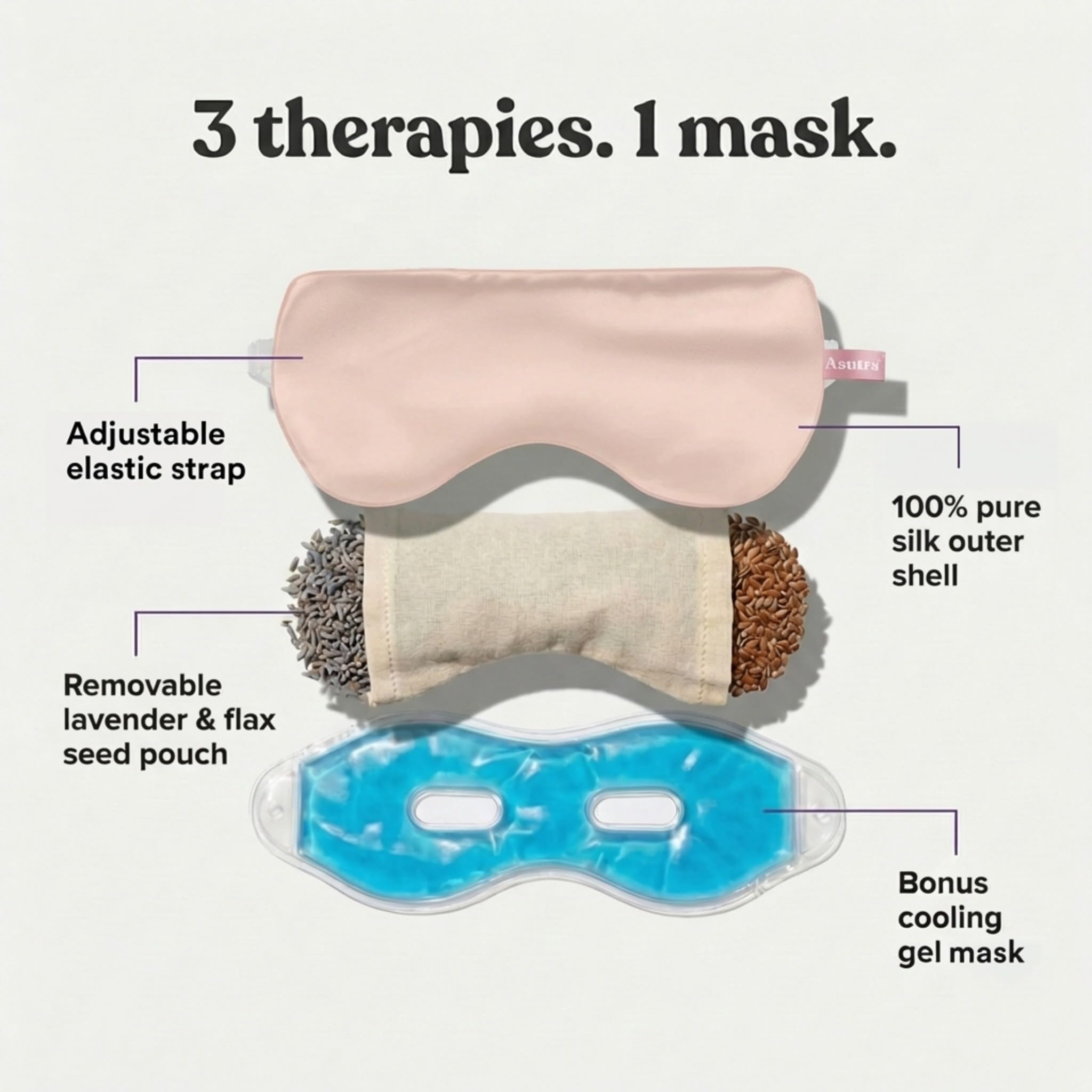 ASUTRA Silk Eye Pillow for Sleep, Light Pink - Filled w/Lavender Buds & Flax Seeds, Weighted Eye Mask, Meditation & Light Blocking Blindfold, Cooling Gel Mask Included